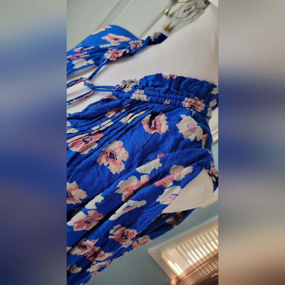 Lucky Brand Cold Shoulder Peasant Top Women's 2X Blue & Pink Floral Flowy Tunic - Picture 6 of 14